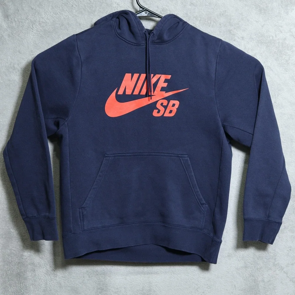 Nike SB Hoodie Mens Medium Navy Blue Orange Skater Casual Athletic AJ9733-451